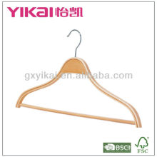 Laminated wooden shirt hanger with notches and trousers bar